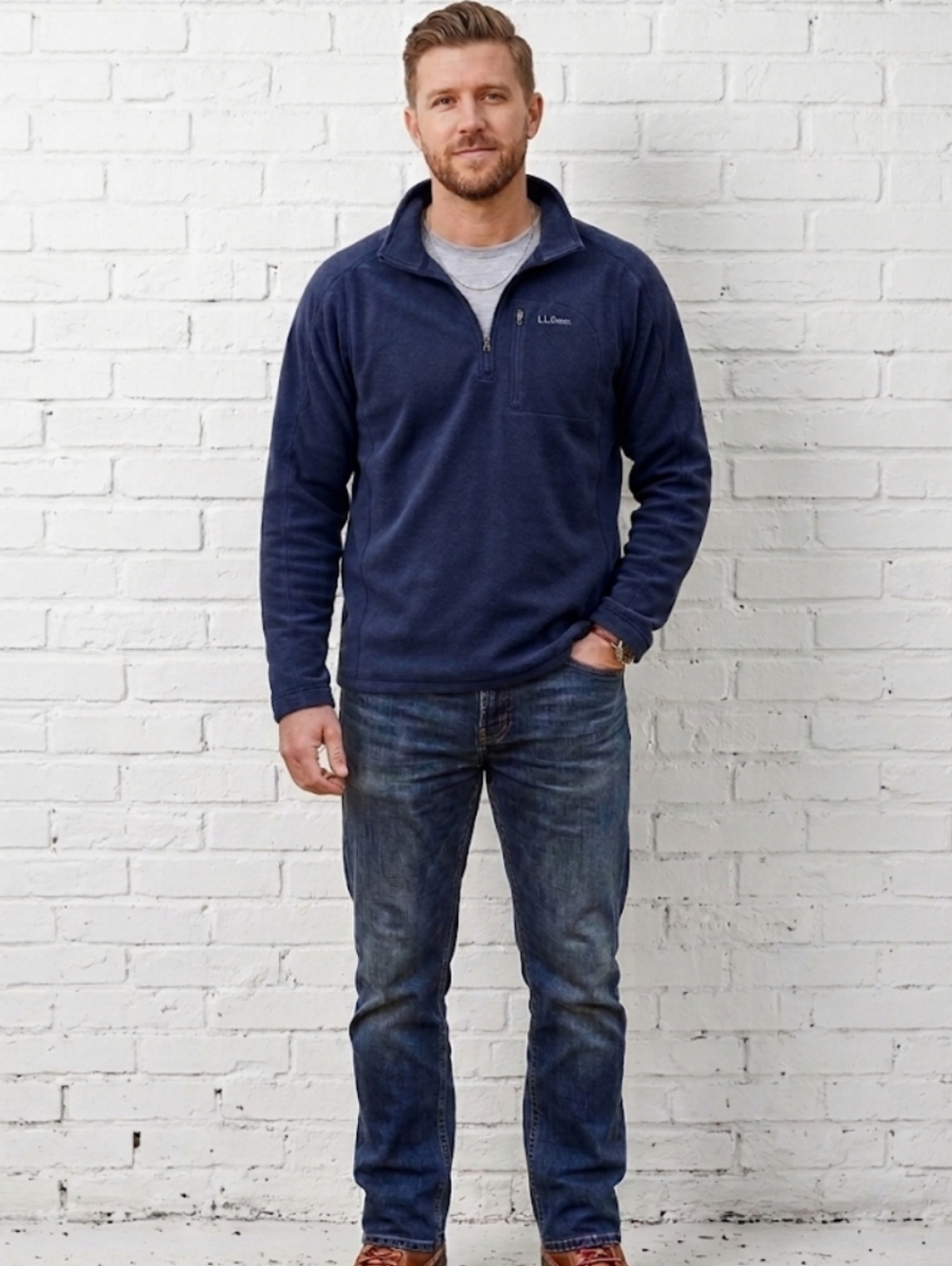 L.L. BEAN Mens Size Medium Quarter Zip Fleece Pullover Traditional Fit Navy Blue